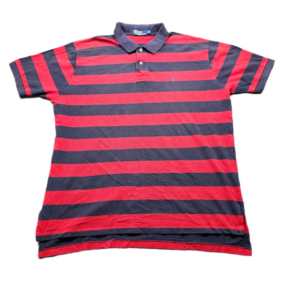 Polo Ralph Lauren Polo Shirt Mens 2XL Red Navy Striped Short Sleeve Pony Logo